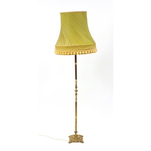 Brass standard lamp with shade