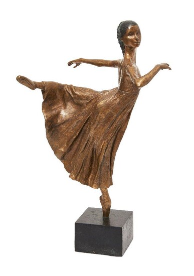 Brenda Naylor, British 1926-2016 - Tamara Rojo as Juliet; gilt bronze with black and green patinated hair, signed with initials and numbered to the skirt 'BN 7/15', bears inscribed label to the base, H33 x W21.5 x D15.5 cm (including base) (ARR)