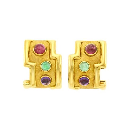 Burle Marx Pair of Gold and Cabochon Colored Stone Earrings