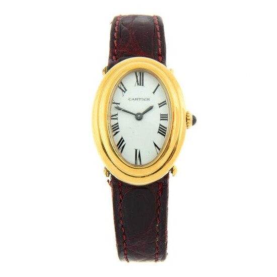 CARTIER - a Baignoire wrist watch. Yellow metal case. Case width 22mm. Manual wind movement. White