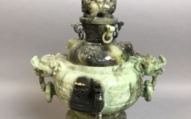 CHINA. Green hard stone perfume burner. H: 28...