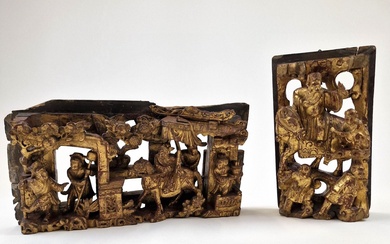 CHINE DU SUD, Ningbo, vers 1900 Deux éléments de mobilier en bois sculpté et doré....
