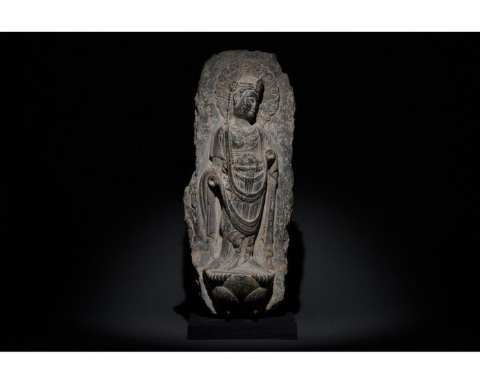 CHINESE TANG DYNASTY STONE PANEL WITH BUDDHA
