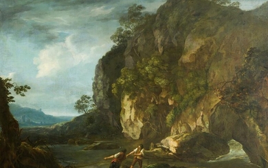 CLAUDE JOSEPH VERNET "Landscape with fisherman", 1736?