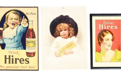 COLLECTION OF 3 HIRES ROOT BEER PAPER & CARDBOARD ADVERTISING SIGNS