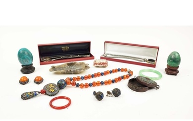COLLECTION OF JEWELLERY AND CHINESE JADE, including a silver...