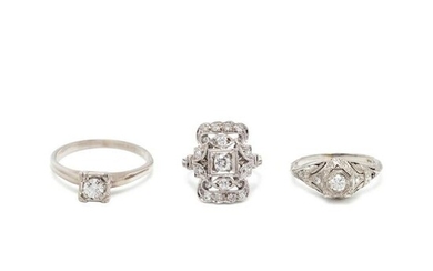 COLLECTION OF WHITE GOLD AND DIAMOND RINGS