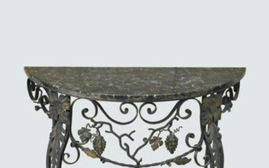 CONTINENTAL MARBLE TOP WROUGHT IRON CONSOLE