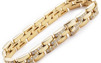 Cartier: A “Maillon Panthère” diamond bracelet set with numerous brilliant-cut diamonds weighing a total of app. 3.50 ct. mounted in 18k gold. F-G/IF-VVS. Case.