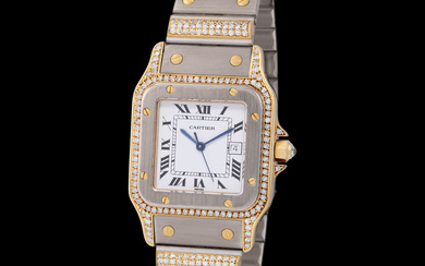 Cartier. Extremely Rare and Attractive, Santos, Automatic Wristwatch in White and Yellow...