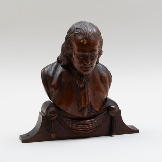 Carved Wood Bust of Benjamin Franklin, After a Model by