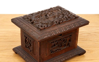 Carved boxwood small casket Chinese, 19th Century each panel is...