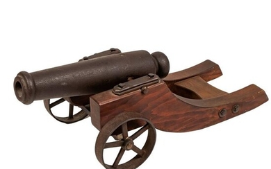 Cast Iron & Wood Antique Dual Wheel Signal Cannon