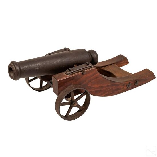 Cast Iron & Wood Antique Dual Wheel Signal Cannon