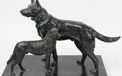Cast White Metal Figural Group of Two Dogs