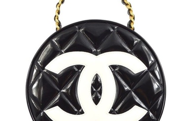 Chanel Black Patent Leather Round Vanity Handbag