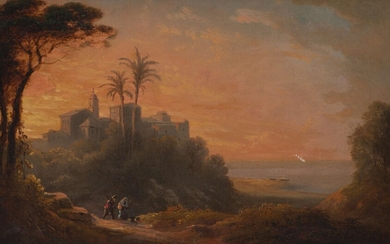 Charles Louis GUIGON (1807-1882) "Paysage du bord de la Méditerranée", Huile sur toile