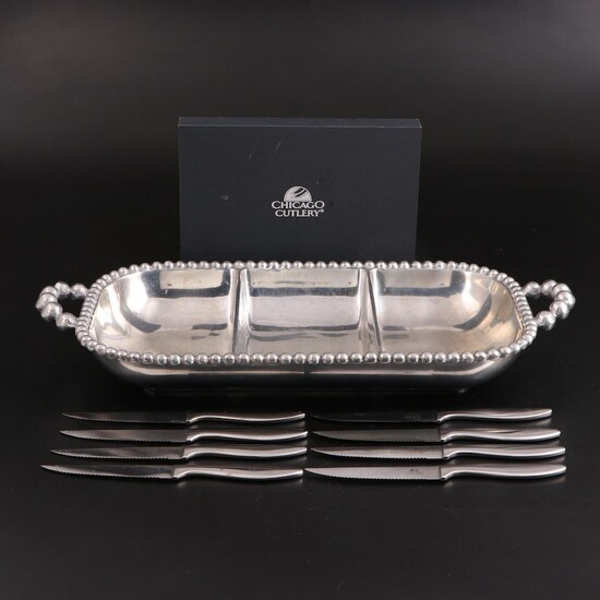Chicago Cutlery Stainless Steak Knives with Beaded Aluminum Divided Tray