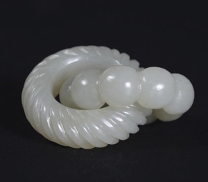 Chinese 19 Century White Jade Double Ring Earring