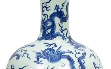 Chinese Blue & White Porcelain Bottleneck Vase, H 22" Dia. 16"
