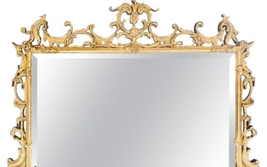 Chinese Chippendale over the Mantle / Console Mirror, Giltwood Early 20th Cent