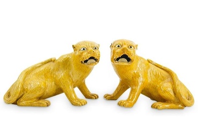 Chinese Export Yellow Glazed Porcelain Lions