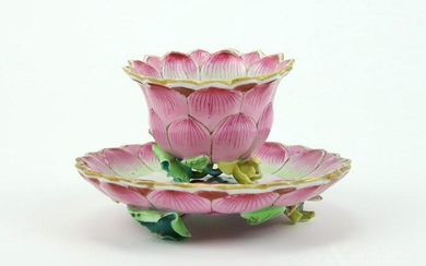 Chinese Famille Rose "Lotus" Tea Cup and Saucer