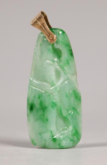 Chinese Natural Icy Green Jadeite 14K Pendant