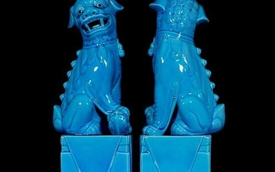 Chinese Pair of Glazed Porcelain Foo Dogs