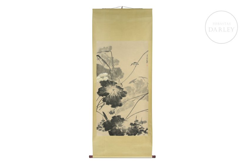 Chinese painting with signature Zhāng dàqiān "Landscape with flowers and...