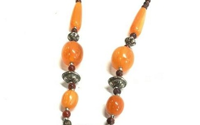 Chunky Orange Resin Bead Pendant Necklace