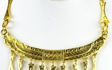 Circa 1990 Egyptian Style Gilt Metal Bib Necklace