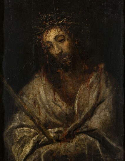 Circle of Jusepe de Ribera, called lo Spagnoletto, Spanish 1591-1652- Ecce Homo; oil on panel, 84.4 x 64 cm. Provenance: Private Collection, UK. Note: The present work is an expressive and powerful treatment of 'Ecce Homo' by an unidentified...