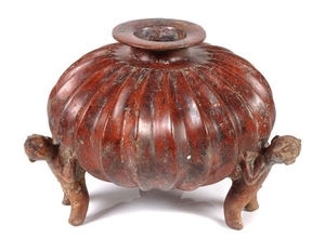 Colima Gadrooned Redware Vessel
