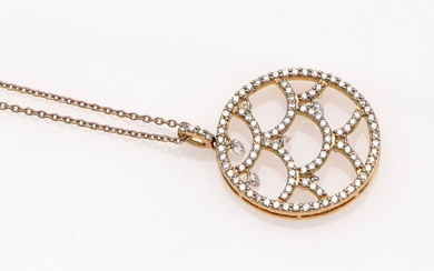 Collier chaîne en or rose centré d'un pendentif figurant un motif circulaire ajouré serti de...