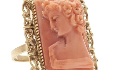 Coral Cameo, 18k Yellow Gold Ring
