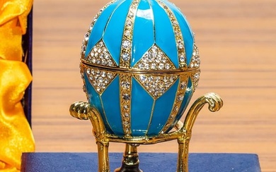 Crystal Rhombus on Blue Enamel Royal Inspired Russian Egg