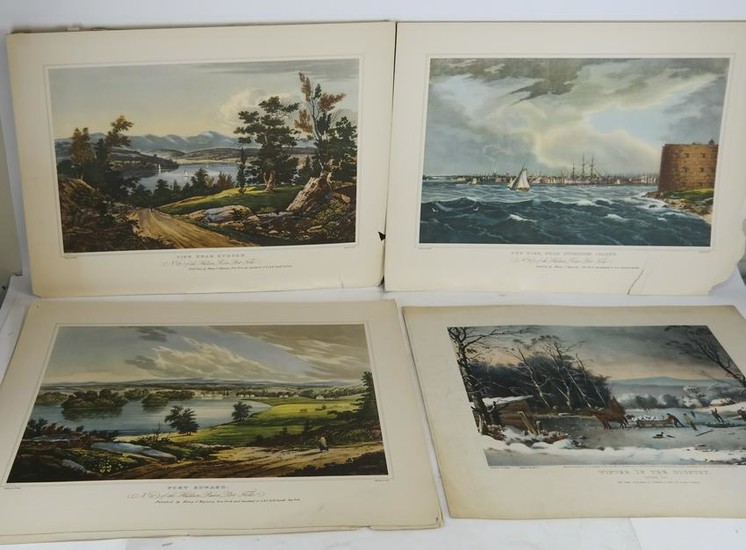 Currier & Ives Lithograph and 4 Color Lithographs