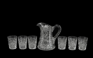 Cut Glass Pitcher and Six Glasses, Seven Pieces