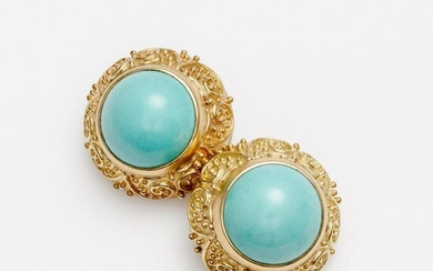 Cynthia Bach Etruscan Style Turquoise Earrings, 18k
