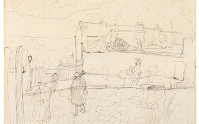 André DERAIN Paysage urbain - circa 1903-1904 Crayon sur papier h:30.4 CM, d:43.1 CM Signé...