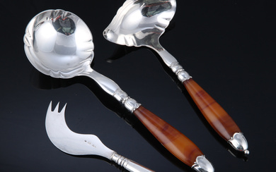 Danish and Estonian silversmith. Two beautiful serving pieces and silver cheese knife (3)