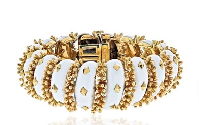 David Webb Platinum & 18K Yellow Gold White Enamel Articulated Bracelet