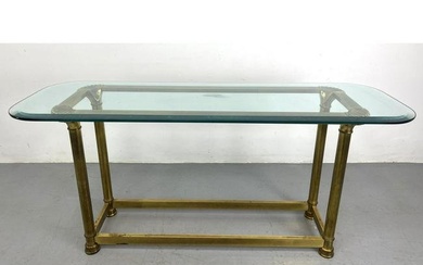 Decorative Mastercraft Console Hall Table with Shell Form Corners. Heavy Metal with Thick Glass Top