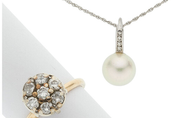 Diamond, Cultured Pearl, Gold Jewelry Stones: Single-cut diamonds weighing...