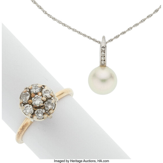 Diamond, Cultured Pearl, Gold Jewelry Stones: Single-cut diamonds weighing...