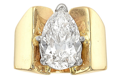 Diamond, Gold Ring Stones: Pear-shaped diamond weighing approximately 1.65...