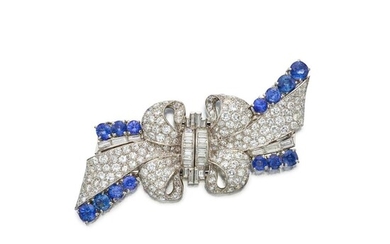 Diamond and Sapphire Double-Clip Brooch, Cartier
