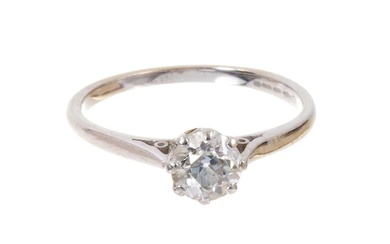 Diamond single stone ring with an old cut diamond estimated to weigh approximately 0.75cts in eight claw setting on 18ct white gold shank, ring size Q.