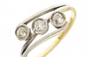 Diamond three-stone crossover ring